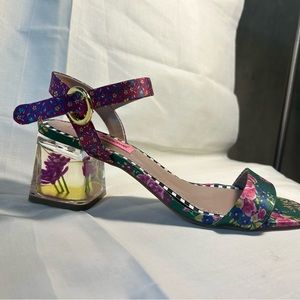 Betsey Johnson Floral Heels with Clear Block Heel